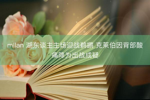 milan 湖东谈主主场迎战鹈鹕 克莱伯因背部酸痛降为出战成疑